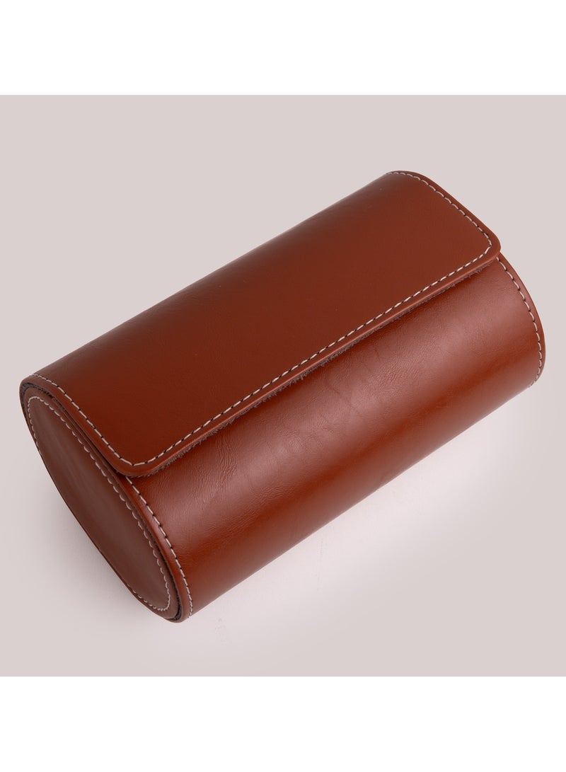 Clasico Luxury Heavy-Duty Leather Double Watch Travel Case Brown – Premium Dual Watch Roll with Suede Interior, Secure Clip Lock & Cushioned Protection for Luxury Watches - Image 1